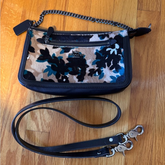 Coach Nolita Calf Hair Shoulder Bag with Beautiful Teal and Walnut Leaf Pattern - Picture 14 of 16